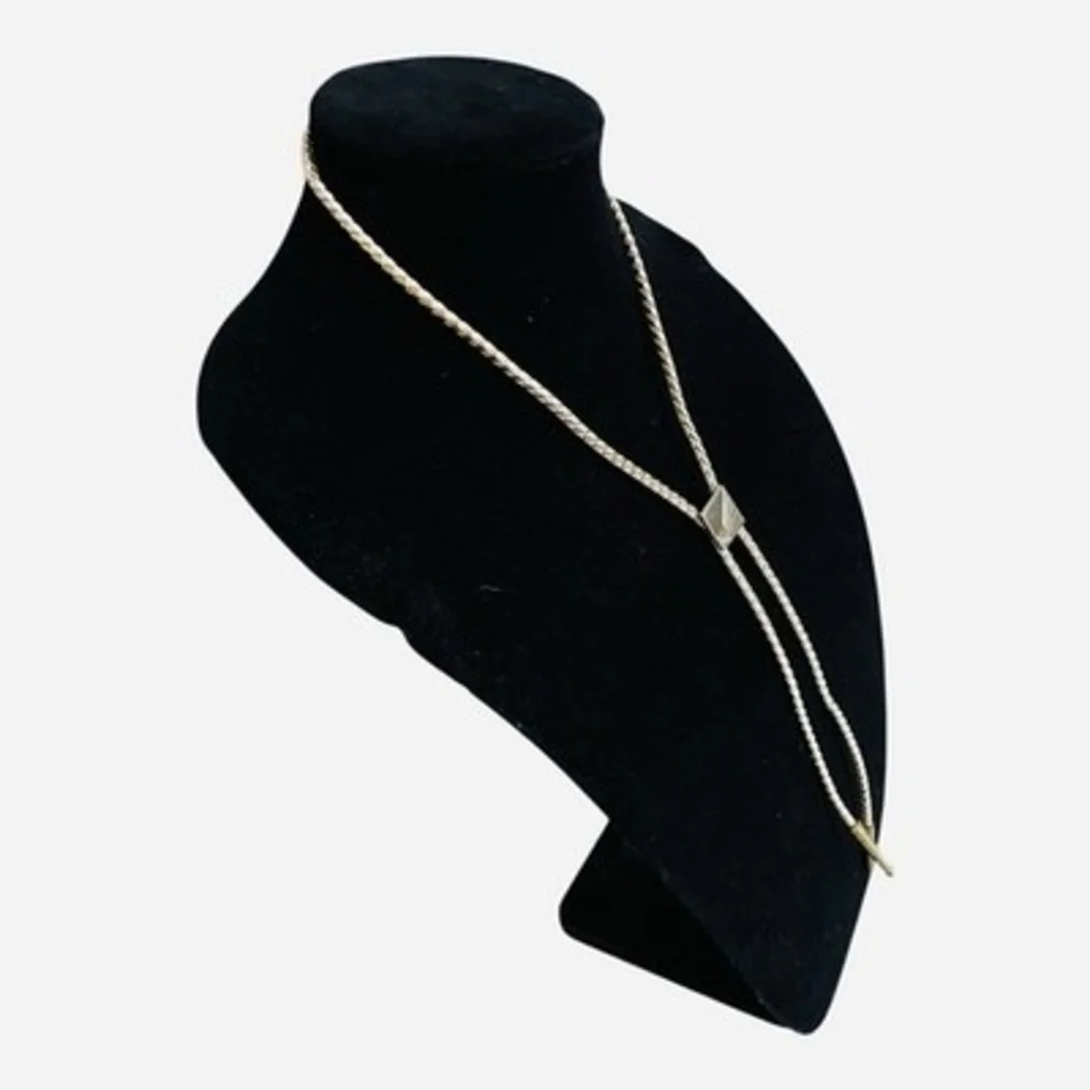 Vintage Gold Tone Square Pendant Crystal Bolo Tie Western Jewelry